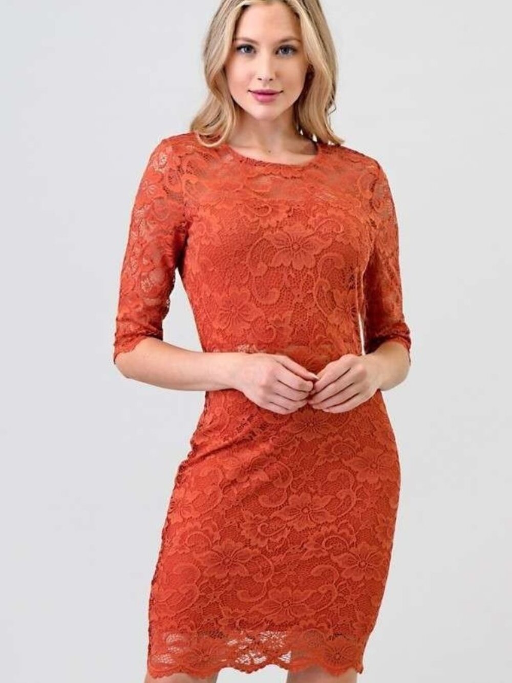NWT Heart Hips Rust Lace Bodycon Dress Floral Lace Sheath Dress Size Small
